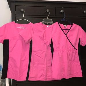 3 XS Pink Cherokee Scrub Tops & 2 S Pants Bundle